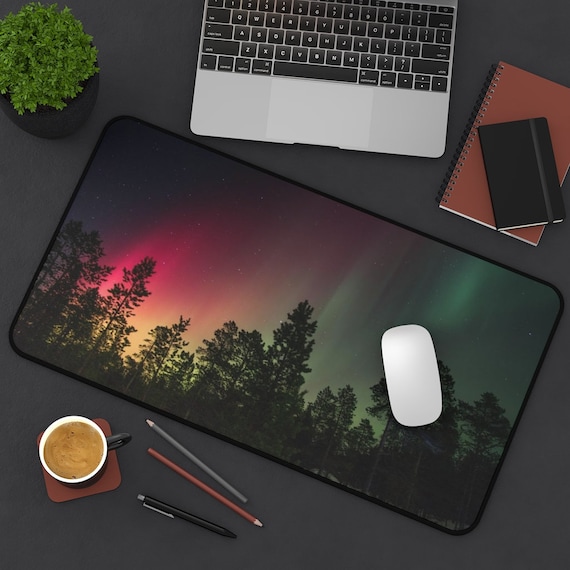 Nature Desk Mat, Northern Lights, Forest Desk Mat, Aurora Borealis, Rainbow Desk Mat, Nature Mouse Pad, Tree Mousepad, Nature Office Decor