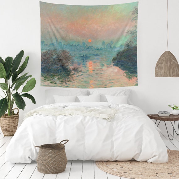 Monet Tapestry, Claude Monet Art, Sunset Tapestry, Impressionist Art, Dorm Tapestry, Ocean Sunset, Ocean Tapestry, Painting Tapestry