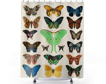 Moth Shower Curtain | Cottagecore Bathroom Decor, Boho Powder Room Accent