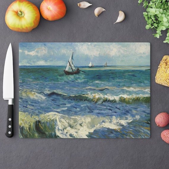 Ocean Cutting Board, Sailboat Decor, Van Gogh Decor, Ocean Kitchen, Beach Kitchen, Ocean Painting, Ocean Van Gogh, Van Gogh Painting