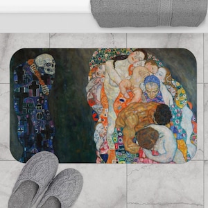 Mata łazienkowa Klimt, Śmierć i życie, Dekoracja Klimt, Dekoracja łazienki Death, Mata łazienkowa Fine Art, Mata pod prysznic Art, Mata pod prysznic Painting, Mata łazienkowa