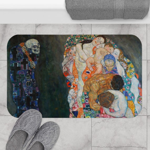 Klimt Bath Mat, Death and Life, Klimt Decor, Death Bathroom Decor, Fine Art Bath Mat, Art Shower Mat, Painting Shower Mat, Bathroom Mat
