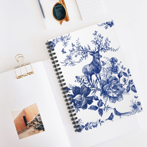 Deer Notebook, Deer Journal, Nature Notebook, Blue Notebook, Cottagecore Gift, Forest Notebook, Deer Gift, Blue Journal, Floral Notebook