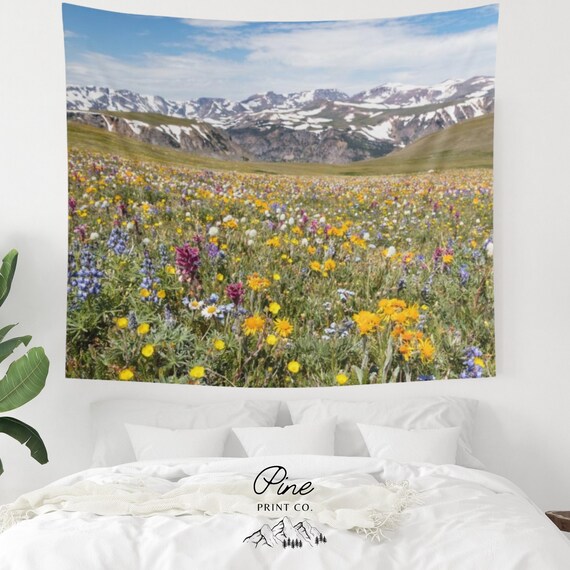 Mountain Tapestry, Floral Tapestry, Flower Tapestry, Mountain Photo, Nature Tapestry, Mountain Wall Art, Nature Wall Art, Boho Tapestry