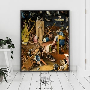 Hieronymous Bosch, Bosch Painting, Earthly Delights, Gothic Wall Art, Gothic Poster, Vintage Gothic, Black Wall Art, Surrealist Print