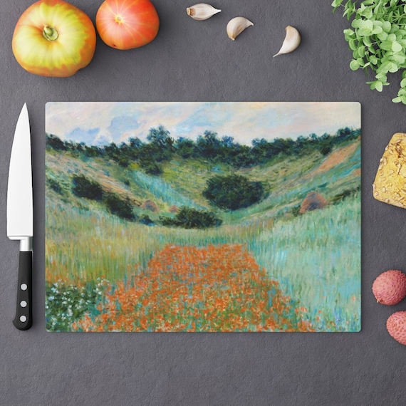 Monet Cutting Board, Claude Monet, Art Cutting Board, Glass Cutting Board, Poppy Field, Monet Flowers, Landscape Painting, Monet Gift