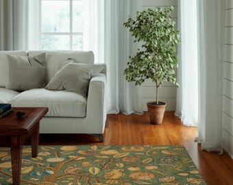 Tree Rug, Green Area Rug, Nature Rug, Vintage Rug, Outdoor Rug, Accent Rug, Vintage Nature, Nature Home Decor, Tree Decor, Botanical Rug