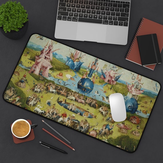 Garden of Earthly Delights, Art Desk Mat, Green Desk Mat, Fine Art Mousepad, Surrealism, Hieronymous Bosch, Surrealist Art, Fine Art Gift