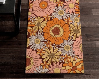 花柄ラグ、70 年代ラグ、70 年代装飾、花柄ラグ、花柄エリアラグ