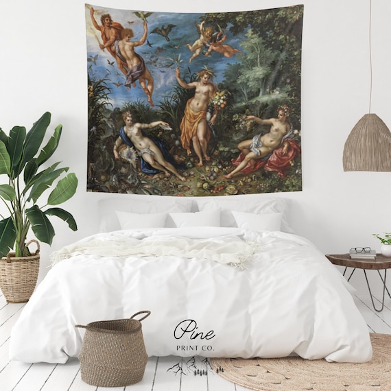 Four Elements Tapestry, Renaissance Tapestry, Vintage Tapestry, Nude Wall Art, Nature Tapestry, Fine Art, Classical Art, Painting Tapestry