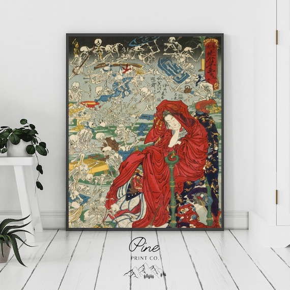 Japanese Print, Japanese Poster, Asian Woman, Asian Print, Japanese Woman, Skeleton Print, Vintage Japan, Japanese Woodblock, Japanese Art