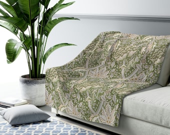 William Morris Blanket, Vintage Throw, Green Blanket, Floral Blanket, Art Nouveau Decor, Vintage Floral, Floral Throw, Sherpa Blanket