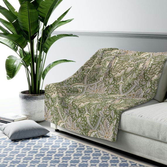 William Morris Blanket, Vintage Throw, Green Blanket, Floral Blanket, Art Nouveau Decor, Vintage Floral, Floral Throw, Sherpa Blanket