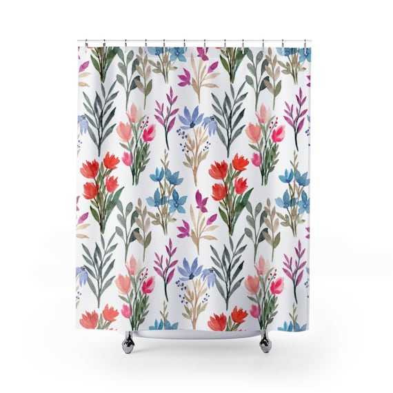Floral Shower Curtain, Plant Shower Curtain, Floral Decor, Floral Bathroom, Flower Decor, Floral Watercolor, Botanical Decor