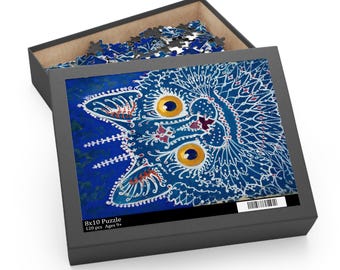 Cat Puzzle, Psychedelic Gift, Blue Puzzle, Jigsaw Puzzle, Cat Gift, Fine Art Puzzle, Blue Cat, Vintage Puzzle, LSD Cat, Psychedelic Cat