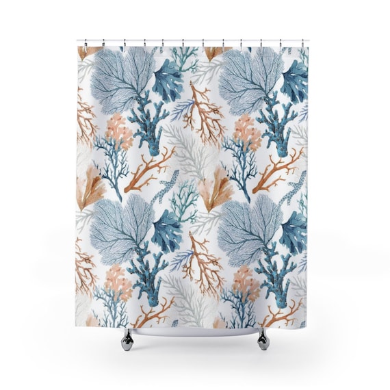 Coral and blue shower curtain discount