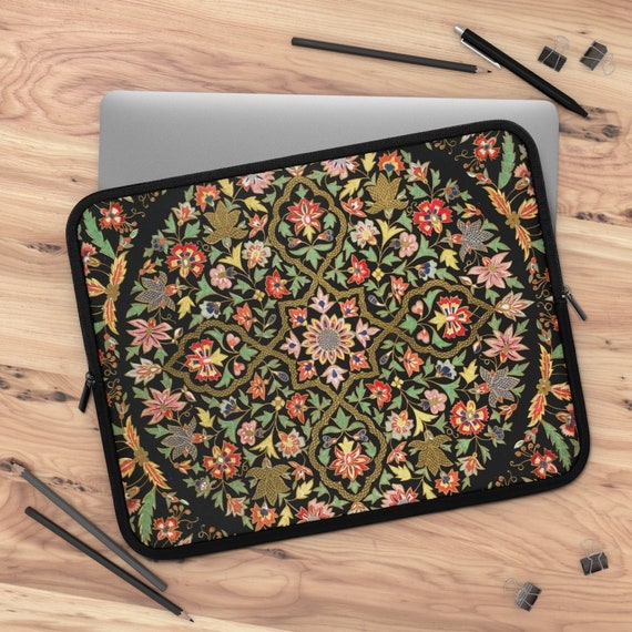 Black Laptop Sleeve, Floral Laptop Sleeve, Macbook Sleeve, iPad Sleeve, Floral Mandala, Boho Macbook Case, Boho Laptop Case, Floral Case