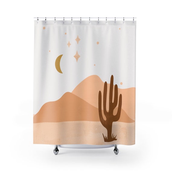 Desert Shower Curtain, Cactus Shower Curtain, Desert Moon, Cactus Bathroom, Desert Bathroom, Desert Decor, Pink Bathroom, Cactus Decor