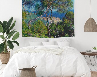 Claude Monet Mediterranean Tree Tapestry | Vintage Nature Wall Hanging, Impressionist Fine Art Accent Piece