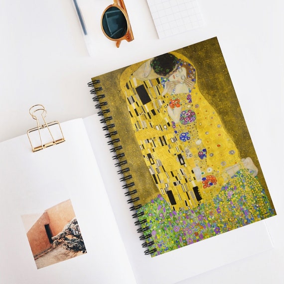 Klimt Notebook, Spiral Notebook, The Kiss Painting, Boho Notebook, Gold Notebook, Art Nouveau, Gustav Klimt, Fine Art Gift, Shopping Notepad