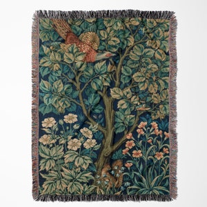Peacock Decor, Vintage Throw, Woven Blanket, Cotton Blanket, Peacock Decor, Art Nouveau, Tree Blanket, Nature Blanket, Botanical Throw