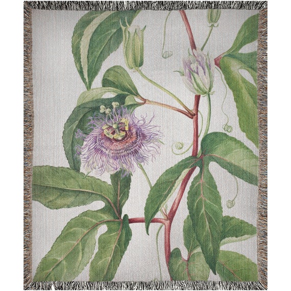 Floral Blanket, Woven Blanket, Plant Blanket, Passion Flower, Floral Throw, Botanical Blanket, Vintage Plant, Nature Blanket