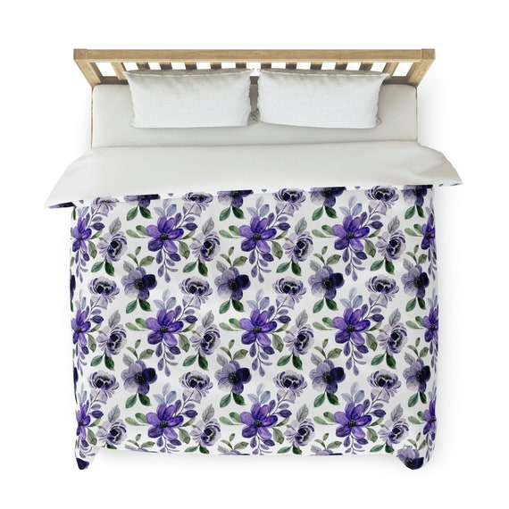 Purple Duvet Cover, Floral Duvet, Purple Floral, Floral Bedding, Boho Bedding, Floral Watercolor, Watercolor Duvet, Purple Bedroom Decor
