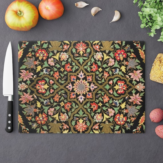 Boho Cutting Board, Glass Cutting Board, Boho Kitchen, Floral Kitchen, Mandala Decor, Floral Cutting Board, Cute Kitchen, Vintage Floral