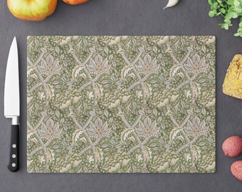 Green Cutting Board, Glass Cutting Board, Vintage Cutting Board, William Morris, Kitchen Gift, Green Kitchen, Nature Kitchen, Floral Kitchen