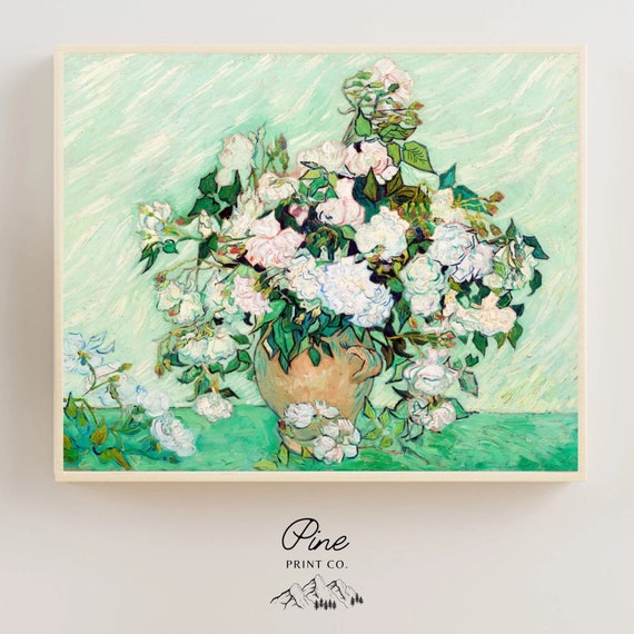 Van Gogh Painting, Van Gogh Print, Green Print, Vincent Van Gogh, White Roses, Van Gogh Poster, Fine Art Print, Floral Painting