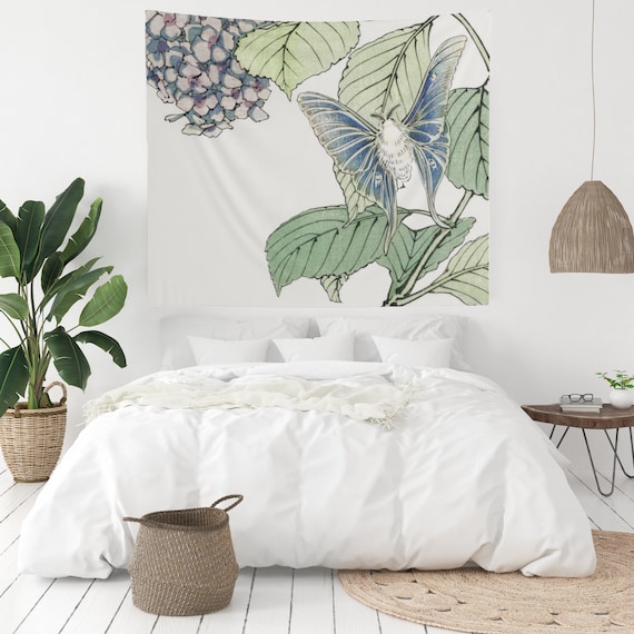 Moth Tapestry, Botanical Tapestry, Vintage Tapestry, Nature Tapestry, Moth Wall Art, Japanese Tapestry, Nature Wall Tapestry, Moth Decor
