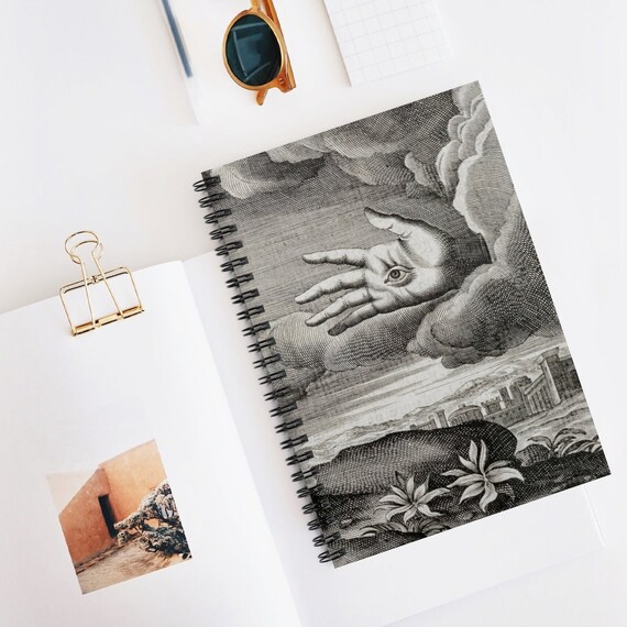 Art Notebook, Spiral Notebook, Hand of Fate, Hand Notebook, Vintage Notebook, Magic Notebook, Black White Notebook, Gothic Notebook