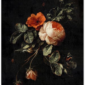 Rose Vintage Botanical Wall Print | Dark Gothic Floral Museum Poster, Classic Design Home Decor 27x35 cm / 11x14"