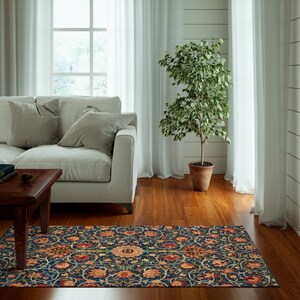 William Morris Rug: Orange Mandala Floral Vintage - Boho Style, Anti-Slip Backing, Indoor Outdoor Use 35" × 63"