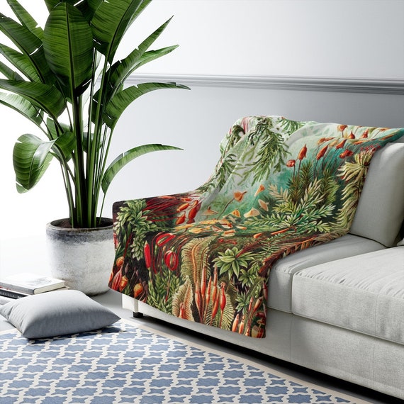 Botanical Blanket, Tropical Blanket, Boho Blanket, Green Throw, Green Blanket, Plant Blanket, Vintage Plant, Jungle Blanket, Ernst Haeckel