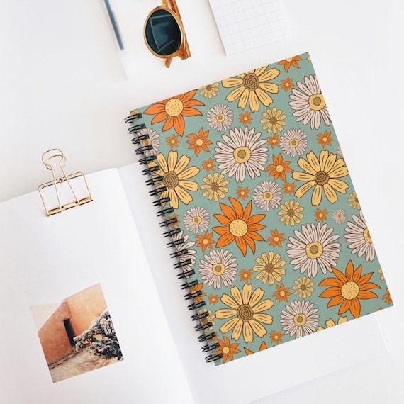 70s Notebook, Floral Notebok, 70s Journal, Retro Notebook, Retro Journal, Flower Notebook, Boho Notebook, Spiral Notebook, 70s Gift