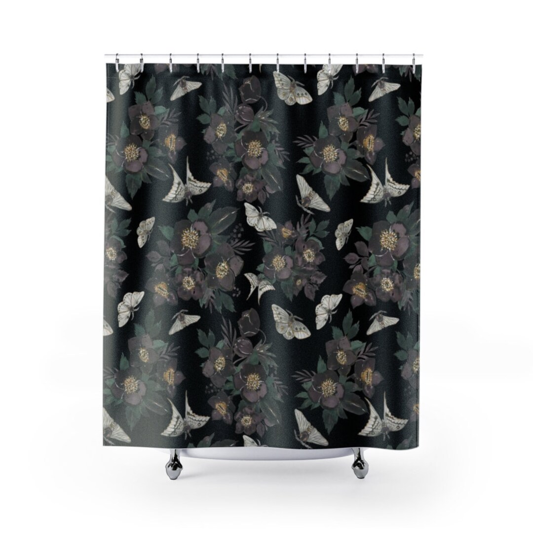 Black Shower Curtain, Moth Decor, Moth Shower Curtain, Nature Bathroom ...