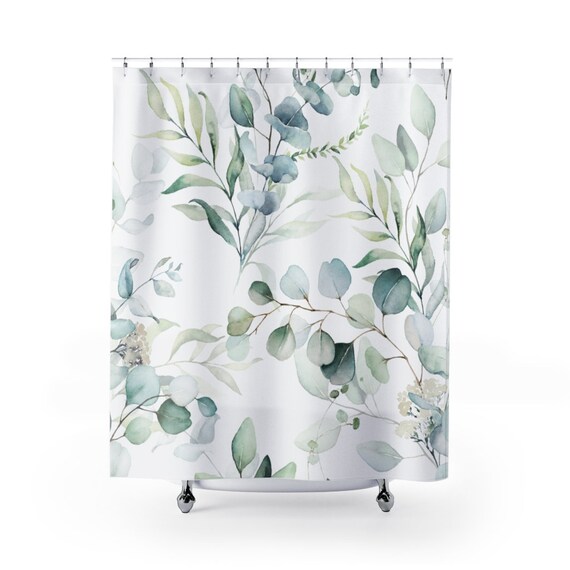 Plant Shower Curtain, Botanical Bathroom, Botanical Watercolor, Green Shower Curtain, Plant Bathroom, Botanical Decor, Eucalyptus Decor