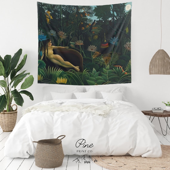 Henri Rousseau, Art Tapestry, Tropical Tapestry, Jungle Tapestry, Nude Tapestry, Woman Art, Jungle Painting, Lion Tapestry, Vintage Painting