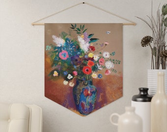 tapisserie vintage, tapisserie florale, tapisserie drapeau, fanion suspendu, peinture florale, peinture de fleurs, tapisserie nature, fleurs vintage