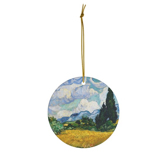 Van Gogh Ornament, Art Ornament, Tree Ornament, Christmas Ornament, Ceramic Ornament, Cypress Trees, Tree Painting, Van Gogh Painting