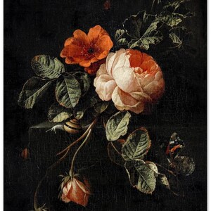 Rose Vintage Botanical Wall Print | Dark Gothic Floral Museum Poster, Classic Design Home Decor 50x70 cm / 20x28”