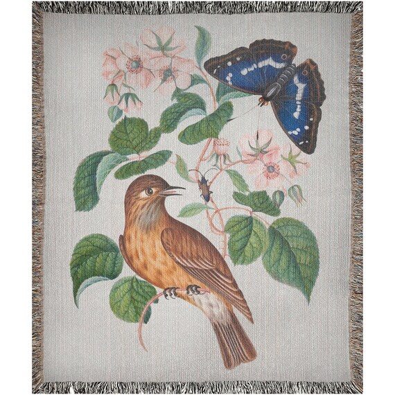 Bird Blanket, Butterfly Blanket, Woven Blankets, Nature Blanket, Vintage Blanket, Botanical Blanket, Butterfly Bird, Vintage Botanical