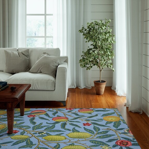 Blue Rug, Fruit Rug, William Morris Rug, Lemon Decor, Fruit Decor, William Morris Art, Vintage Fruit, Vintage Botanical,