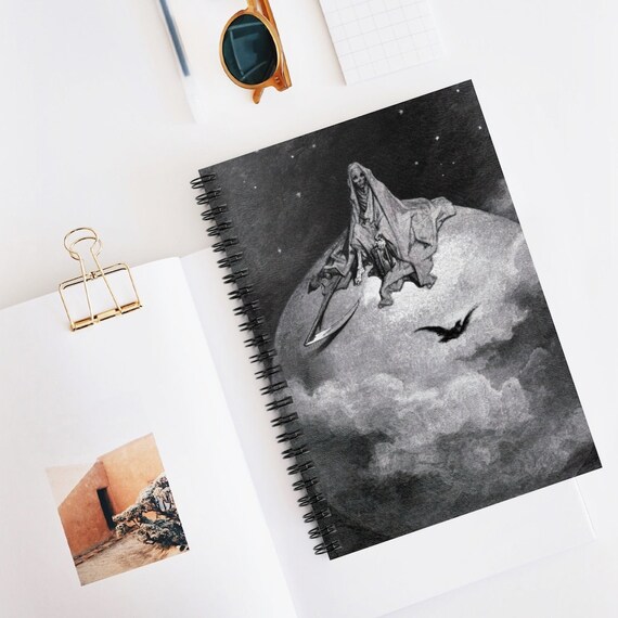 Gothic Notebook, Gustave Dore, Grim Reaper, Black Notebook, Death Notebook, Spiral Notebook, Halloween Notebook, Moon Notebook
