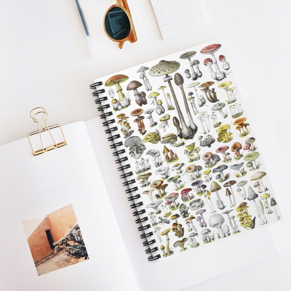 Mushroom Notebook, Spiral Notebook, Mushroom Journal, Cottagecore Notebook, Nature Notebook, Vintage Mushroom, Botanical Notebook