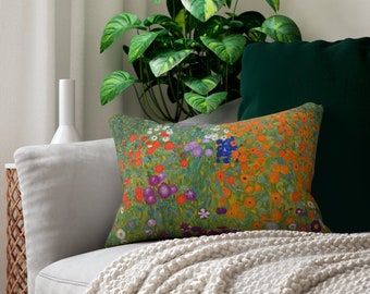 Cojín lumbar botánico con estampado floral, diseño de jardín de flores de Gustav Klimt (35,5 x 50,8 cm, doble cara, poliéster, resistente al moho)