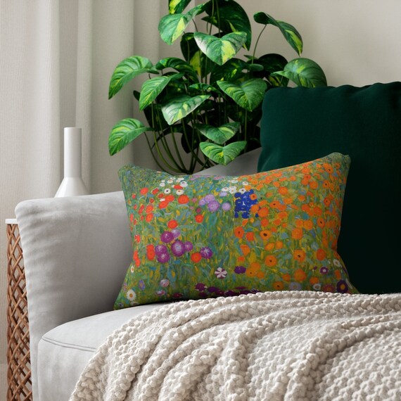 Floral Pillow, Botanical Pillow, Lumbar Pillow, Boho Throw Pillow, Nature Pillow, Gustav Klimt, Klimt Pillow, Plant Pillow, Flower Garden