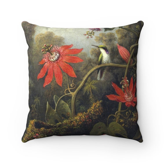 Botanical Pillow, Tropical Pillow, Floral Pillow, Bird Pillow, Hummingbird Decor, Pink Pillow, Bird Decor, Flower Bird, Bird Lover Gift
