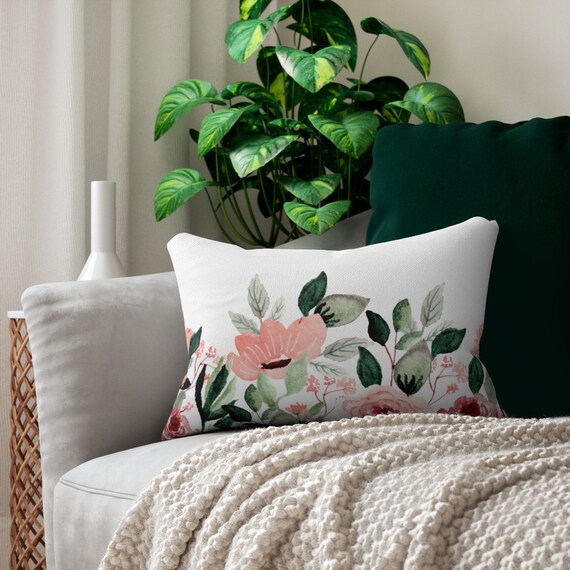 Pink Pillow, Floral Pillow, Pink Throw, Pink Flowers, Flower Pillow, Lumbar Pillow, Botanical Pillow, Pink Decor, Nature Pillow, Floral Art